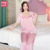 Pijama Lụa Phối Ren Hồng Tay Ngắn MiuLux